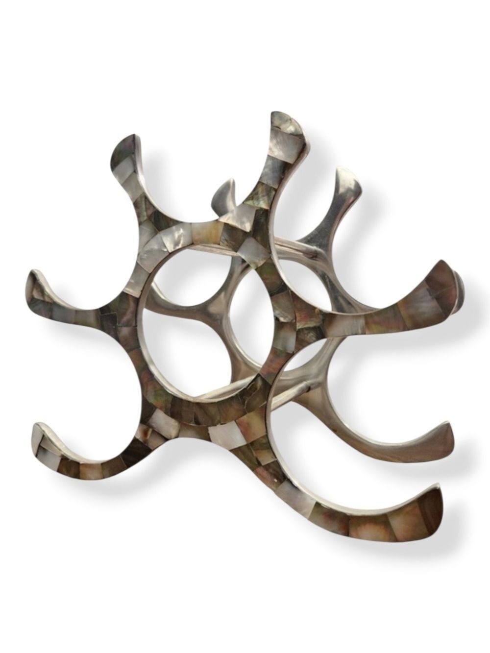 Vintage Mother of Pearl and Aluminum Wine Rack
